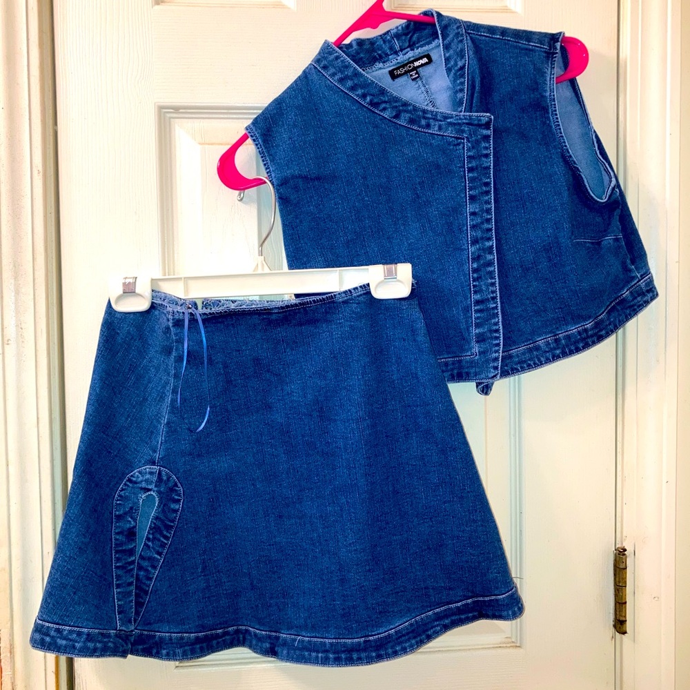 Fashion denim 2 piece set